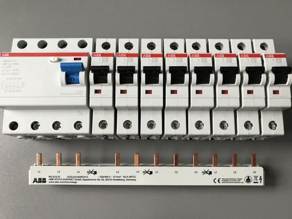 ABB ***SET*** 1x FI F204A-40/0,03 + 8x LS-1-polig S201-C16 + 1x PS3/12+FI Sammelschiene, C-Charakteristik